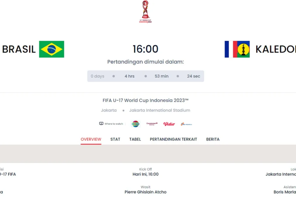 Link Live Streaming Brasil U-17 vs Kaledonia, Gratis!