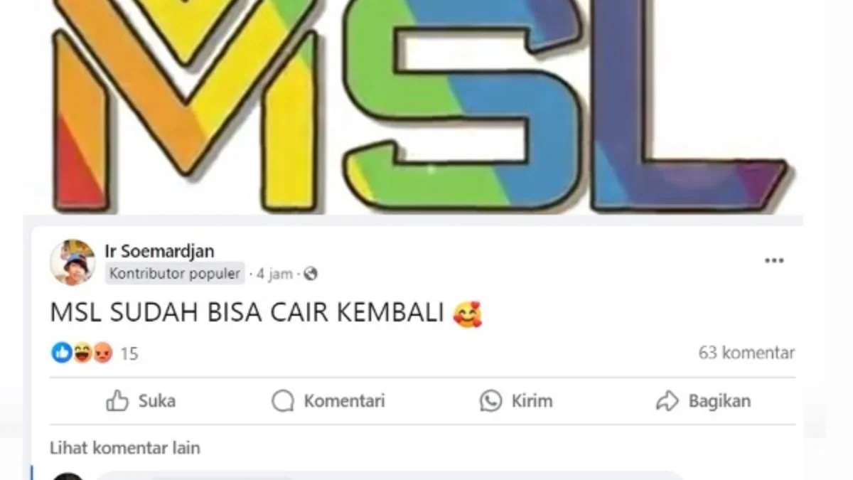 Unggahan di Facebook yang menginfokan MSL bisa cair lagi.