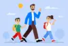 Ilustrasi ayah mengantar anak sekolah