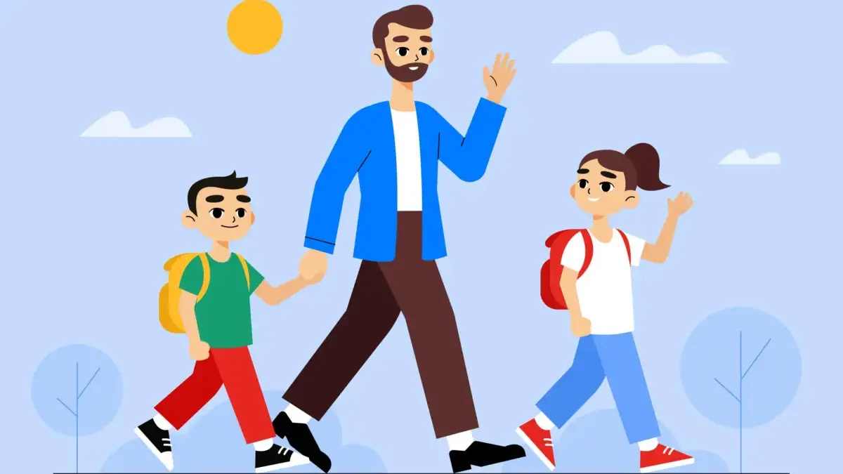 Ilustrasi ayah mengantar anak sekolah