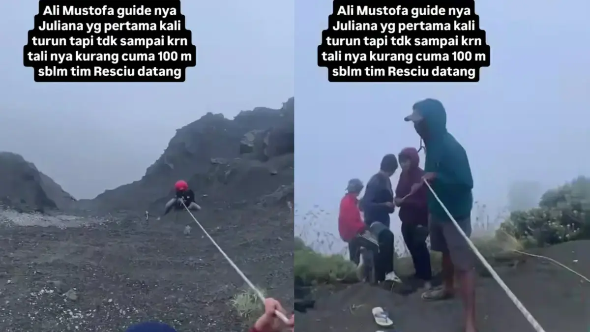 Tangkapan layar rekaman proses evakuasi Juliana Marins oleh Ali Musthofa