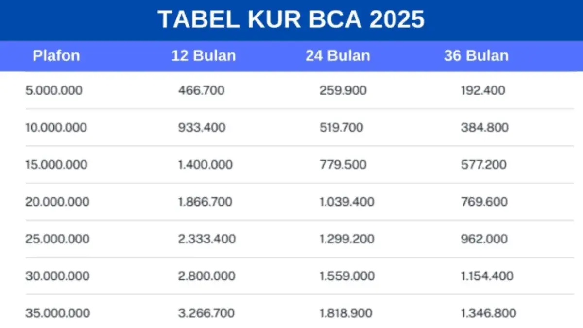 Simulasi KUR BCA 2025 Pinjaman Rp250 Juta: Angsuran, Syarat, dan Cara Pengajuan