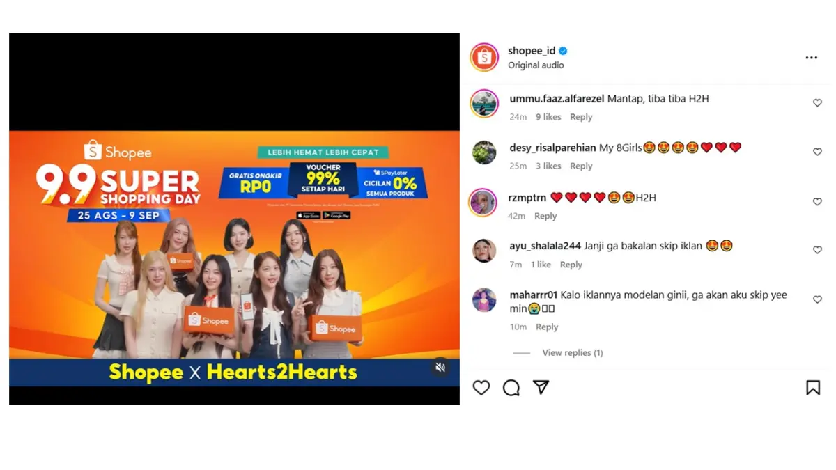 Iklan Shopee 9.9 Super Shopping Day bersama Hearts2Hearts dibuka dengan visual keren kedelapan member