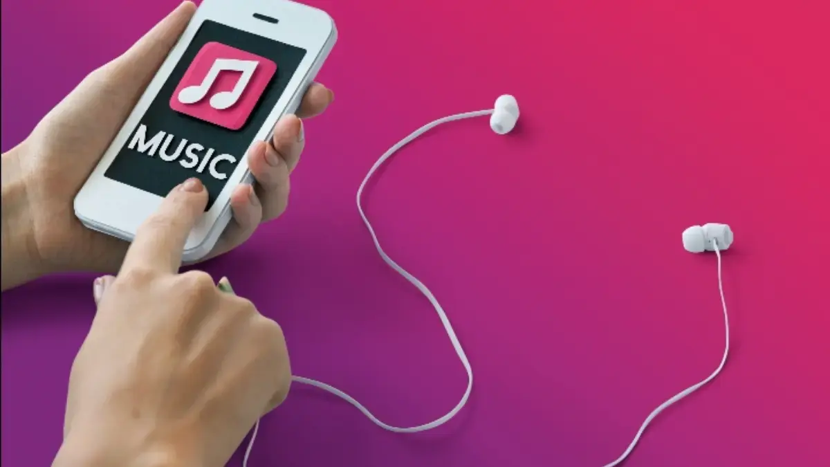 Ilustrasi aplikasi musik di Handphone