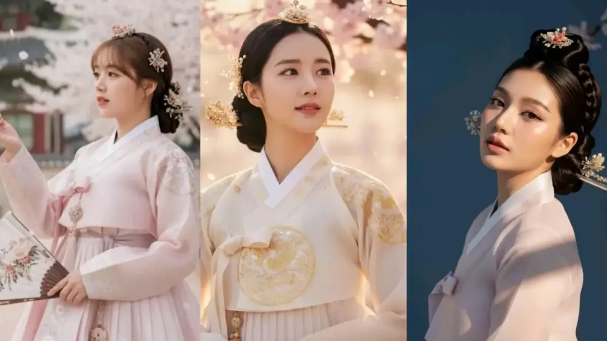 Ilustrasi edit foto hanbok ala Korea dengan Gemini AI