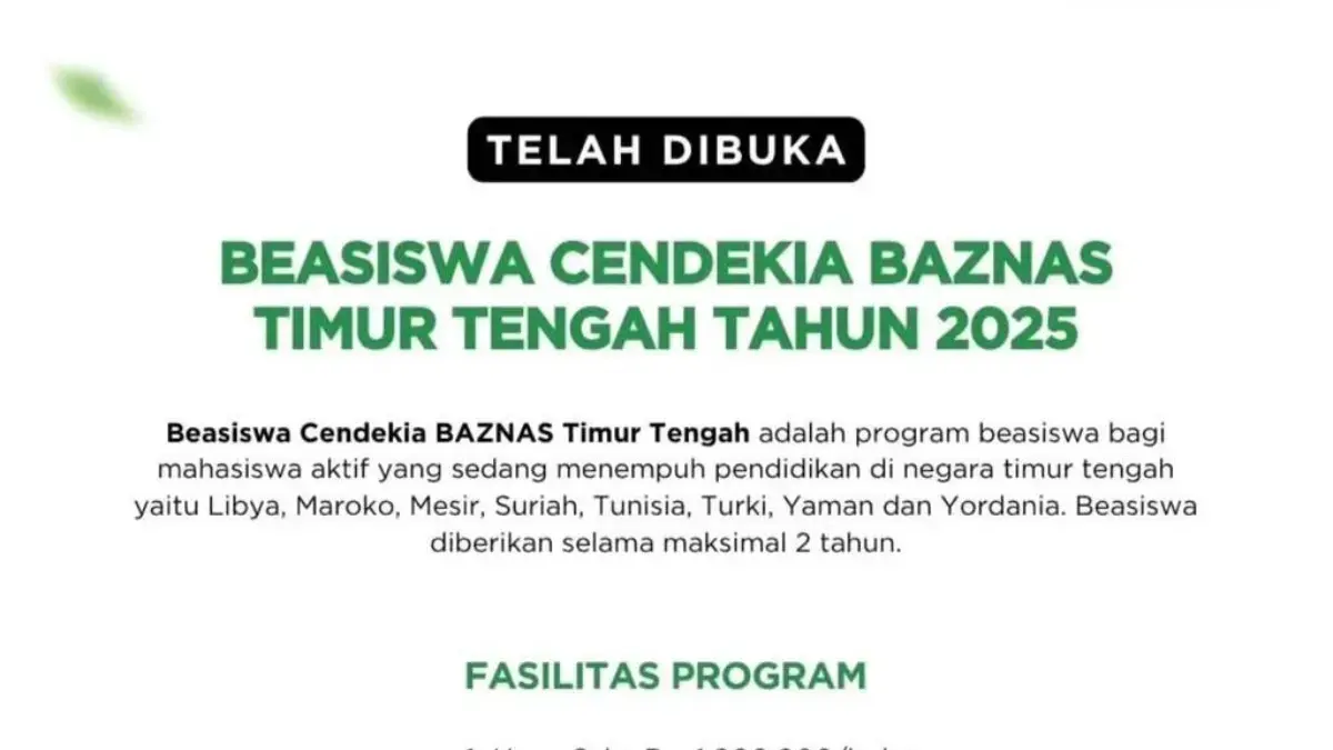 Beasiswa Cendekia Baznas Timur Tengah 2025