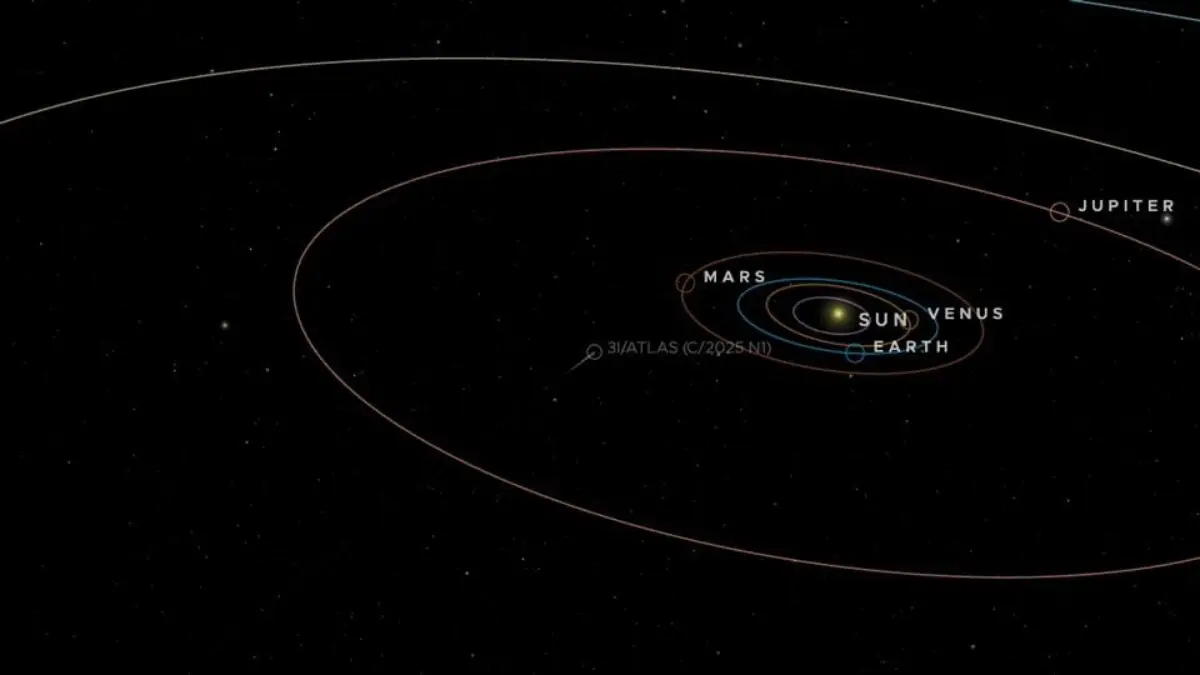Komet 3I/ATLAS, Fenomena Langit Misterius yang Disebut sebagai Pesawat Alien Animasi lintasan komet 3I/ATLAS melalui sistem tata surya kita (Foto: laman NASA)