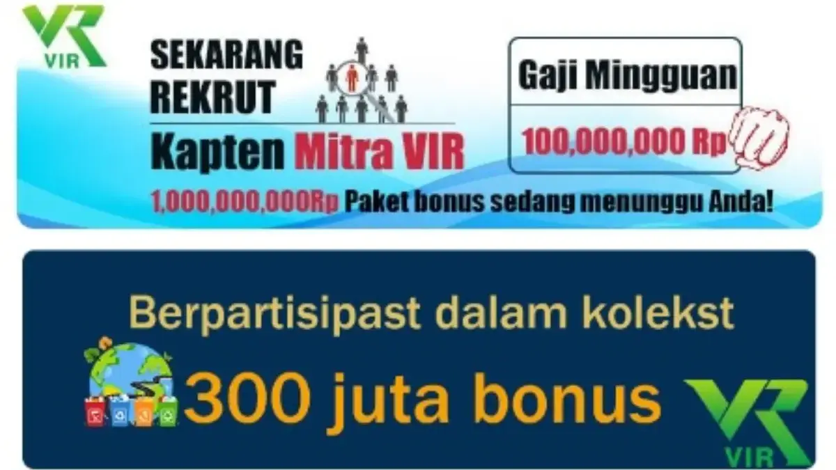 Promo aplikasi VIR yang menjadi tanda-tanda bakal scam dalam waktu dekat.