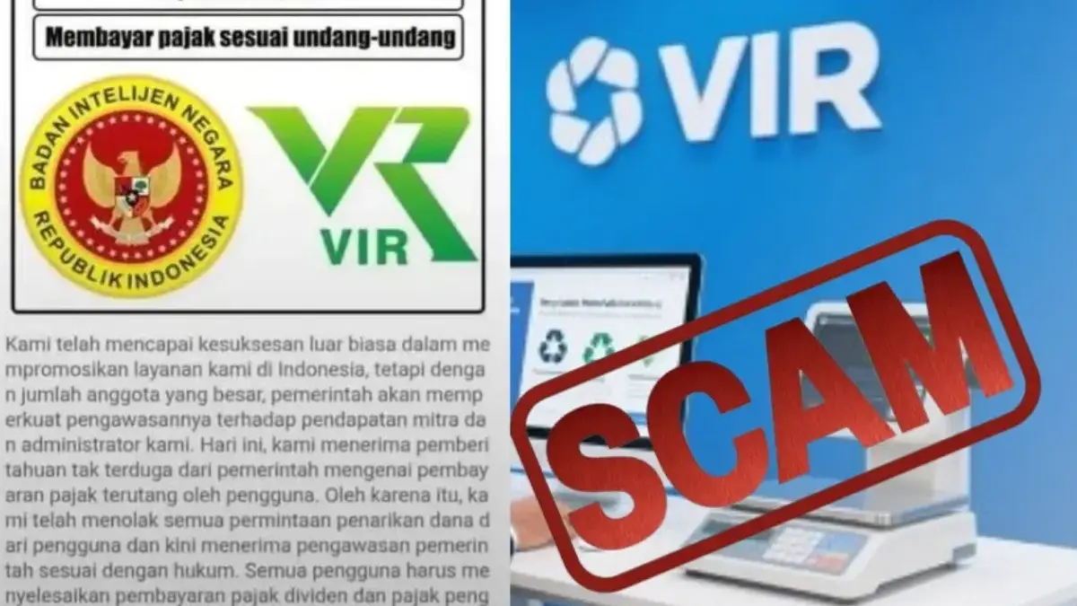 Pengumuman pajak di Aplikasi VIR yang menjadi bukti kuat sebagai penipuan.