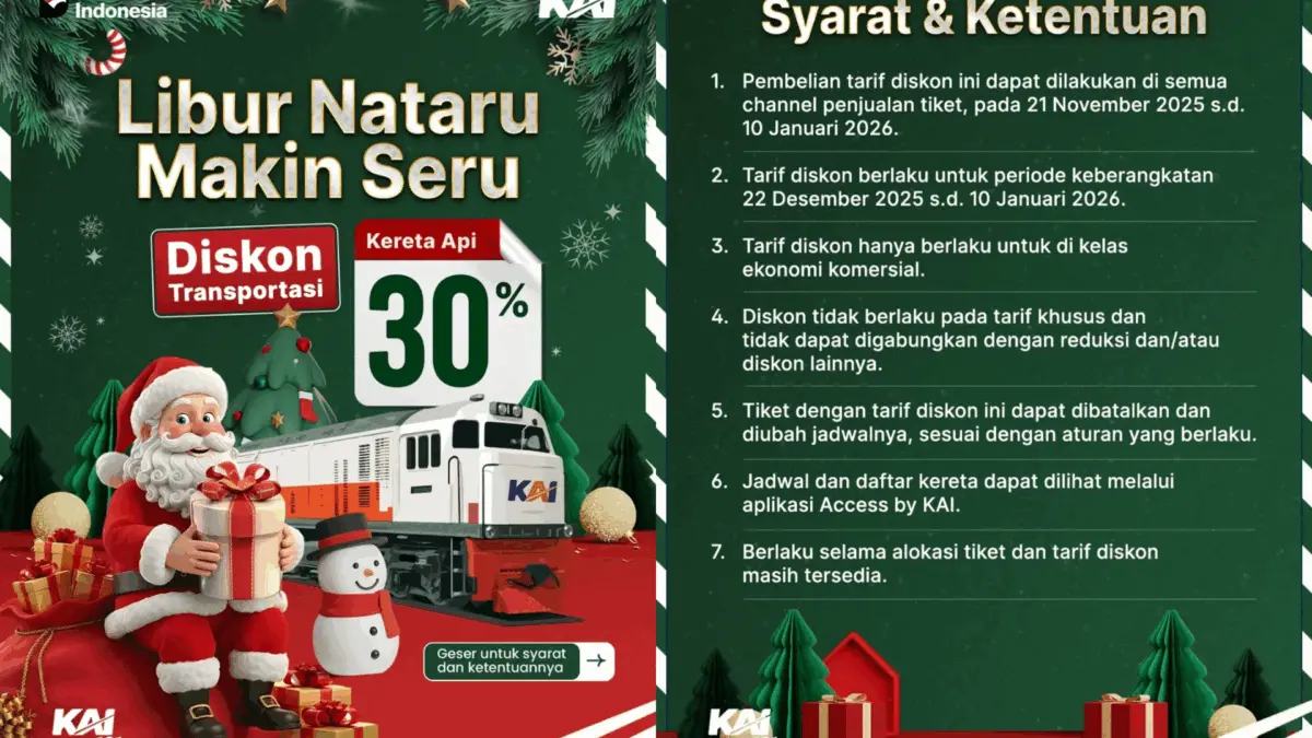 Diskon 30 persen kereta api spesial Nataru 2026