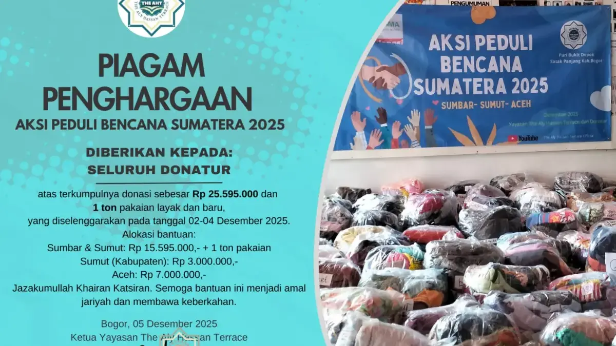 Yayasan The Aly Hassan Terrace Salurkan Bantuan untuk Korban Bencana Sumatera, Donasi Tembus Rp25,59 Juta Yayasan The Aly Hassan Terrace Salurkan Bantuan untuk Korban Bencana Sumatera, Donasi Tembus Rp25,59 Juta