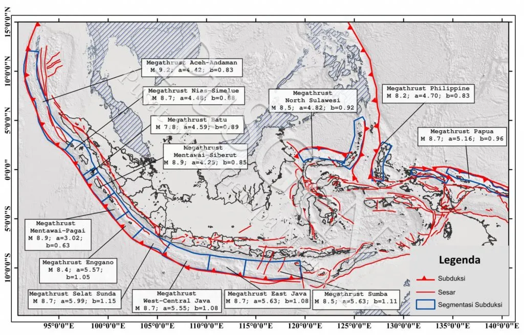 14 zona megathrust di Indonesia