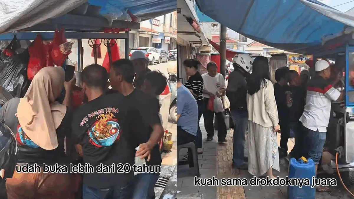 Tangkapan layar rekaman warung mie babi yang viral di Bandung karena penjualnya berpakaian muslim