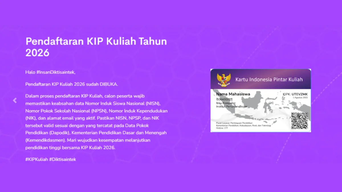 Resmi Dibuka! Berikut Jadwal Pendaftaran untuk KIP Kuliah SNBT 2026 Ilustrasi foto KIP