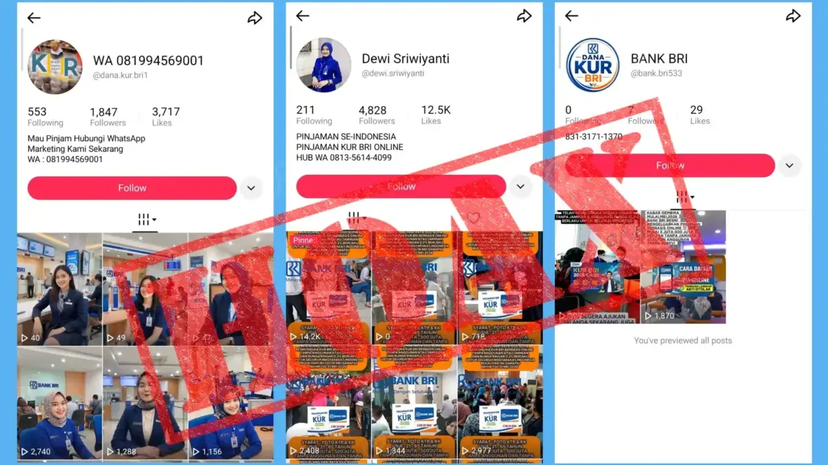 Tangkapan layar akun media sosial palsu BRI